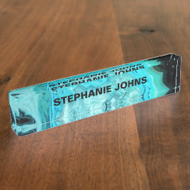 アゲート原石ジオード抽象芸術アート名前をカスタムするカウト デスクネームプレート