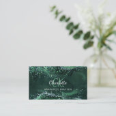 アゲート大理石エメラルドグリーンモノグラム 名刺 (スタンド正面)