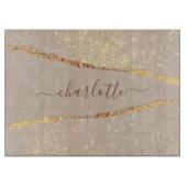 アゲート大理石グリッターベージュ金ゴールドモノグラム カッティングボード (正面)