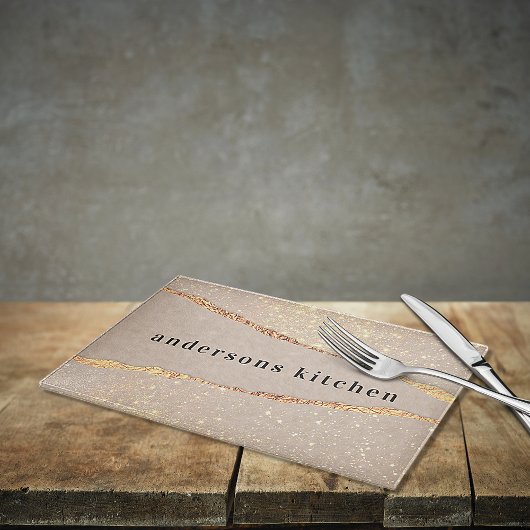 アゲート大理石グリッターベージュ金ゴールドモノグラム カッティングボード