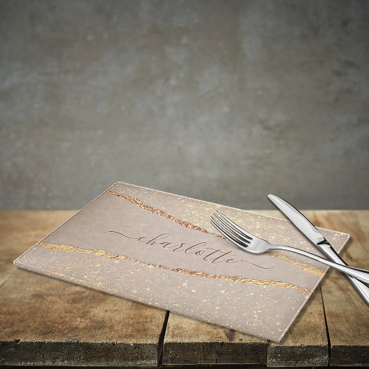 アゲート大理石グリッターベージュ金ゴールドモノグラム カッティングボード