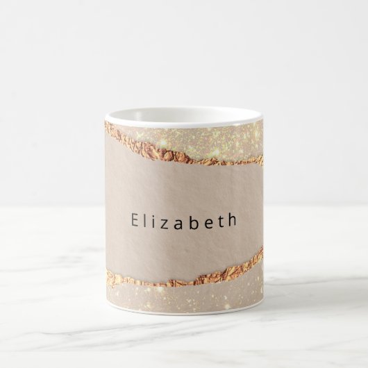 アゲート大理石グリッターベージュ金ゴールドモノグラム コーヒーマグカップ (中央)