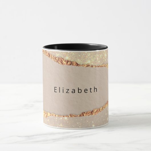 アゲート大理石グリッターベージュ金ゴールドモノグラム マグカップ (中央)