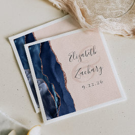 アゲート書体 ネイビーブルー ローズゴールド ブルッシュピンク 結婚式 スタンダードカクテルナプキン