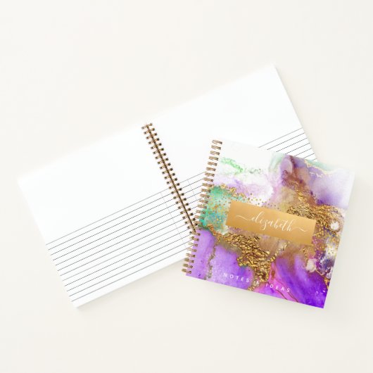 アゲート水彩ゴールドパープルアクアチックグلامスクエア ノートブック (内部)