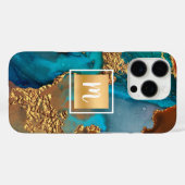 アゲート水色ターコイズオレンジ金ゴールドモノグラム Case-Mate iPhoneケース (裏面 (横))