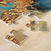 アゲート水色モノグラム金ゴールドターコイズオレンジ ジグソーパズル (側面)