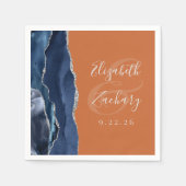 アゲート海軍ブルーシルバー燃えたオレンジ結婚色の スタンダードカクテルナプキン (正面)