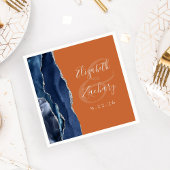 アゲート海軍ブルーシルバー燃えたオレンジ結婚色の スタンダードカクテルナプキン