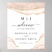 アゲート赤面と金ゴールドグリッター結婚のウェルカムサイン ポスター (正面)