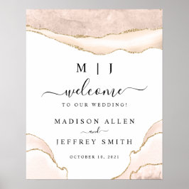 アゲート赤面と金ゴールドグリッター結婚のウェルカムサイン ポスター
