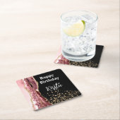 アゲート赤面ピンクブラックバラ金ゴールドグリッター誕生日 スクエアペーパーコースター (インサイチュ)