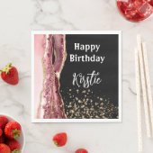 アゲート赤面ピンクブラックバラ金ゴールドグリッター誕生日 スタンダードランチョンナプキン (インサイチュ)