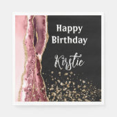 アゲート赤面ピンクブラックバラ金ゴールドグリッター誕生日 スタンダードランチョンナプキン (正面)