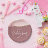 アゲート赤面金ゴールドほこりっぽいバラ誕生日パーティー ペーパープレート (パーティー)