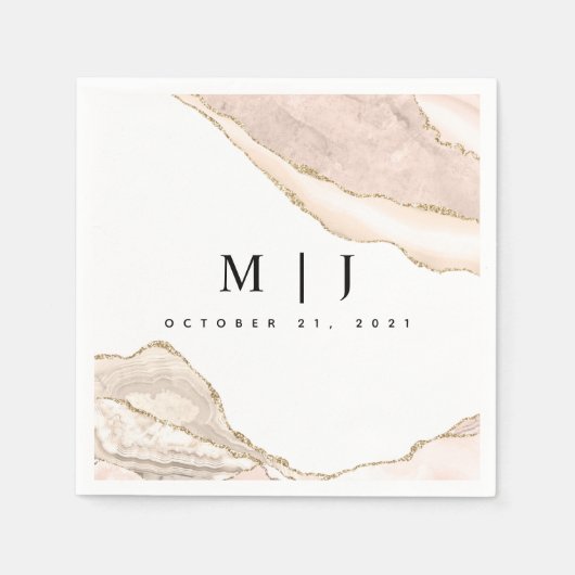 アゲート赤面&金ゴールドグリッター結婚ズ スタンダードカクテルナプキン (正面)