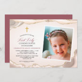 アゲート金ゴールドグリッターフォトガールファースト通信 招待状 (正面/裏面)