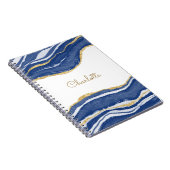 アゲート金ゴールドグリッター水カラーパーソナライズされたブルー ノートブック (右側)