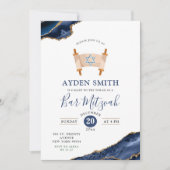 アゲート金ゴールドネイビーブルーバー(ユダヤ教の)バル・ミツバー 招待状 (正面)