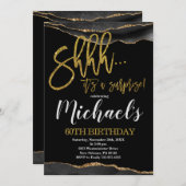 アゲート金ゴールド&ブラックサプライズ誕生日パーティー 招待状 (正面/裏面)