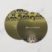 アゲート ダマスク ジェム ストーン モノグラム 黒 グレー 招待状 (正面/裏面)