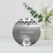 アゲート ダマスク ジェム ストーン モノグラム 黒 白 招待状 (スタンド正面)