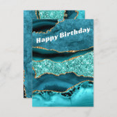 アゲート ティール ブルー ゴールド アクア ターコイズ 誕生日カード 招待状 (正面/裏面)