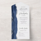アゲート ネイビーブルー シルバー ウェディング オールインワン招待状 (内側)