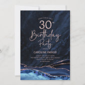 アゲート ネイビーブルー ローズゴールド 30歳の誕生日 招待状 (正面)
