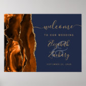 アゲート+バーントオレンジ+ゴールド+ネイビーブルー 結婚式 ウェルカム ポスター (正面)