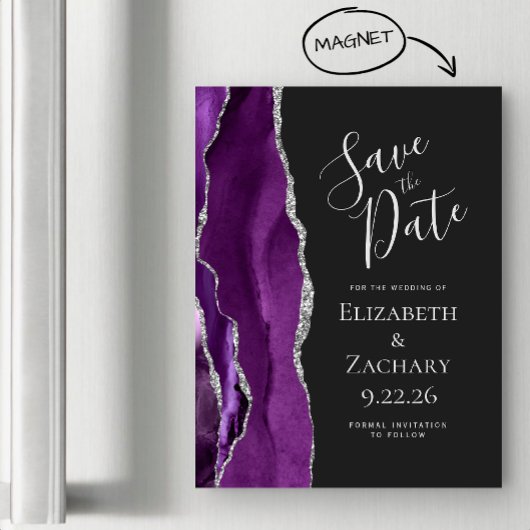 アゲート パープル シルバー ダーク マグネット Save the Date
