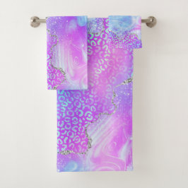 アゲート レオパード プリント デザイン（紫とピンク） バスタオルセット