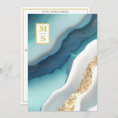 *〜 アゲート QR ティール モノグラム AR66 ウェディング への返信 招待状 (正面/裏面)