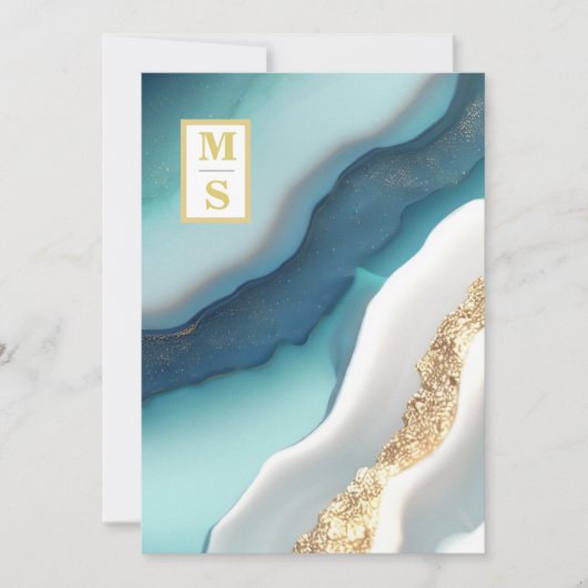 *~アゲートQRティール（緑がかった色）モノグラムAR66 RSVP 結婚's 招待状 (正面)