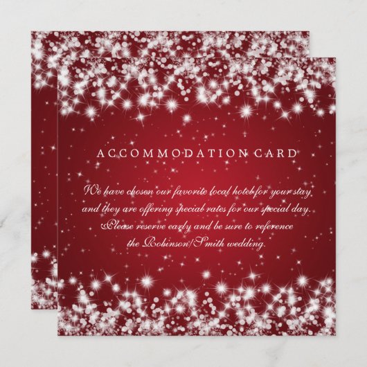 アコモデーション結婚カードズウィンタースパークルレッド 招待状 (正面/裏面)