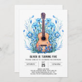 アコークラシカルスティックギターボーイ誕生日 招待状 (正面/裏面)