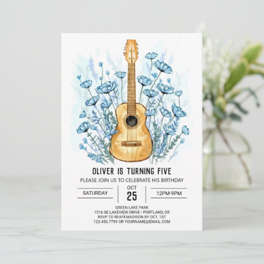 アコースティックお洒落ギターボーイ誕生日 招待状 (スタンド正面)