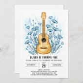 アコースティックお洒落ギターボーイ誕生日 招待状 (正面/裏面)