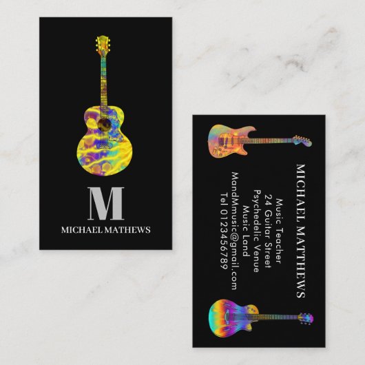アコースティックエレクトリックギター音楽先生モノグラム 名刺 (正面/裏面)