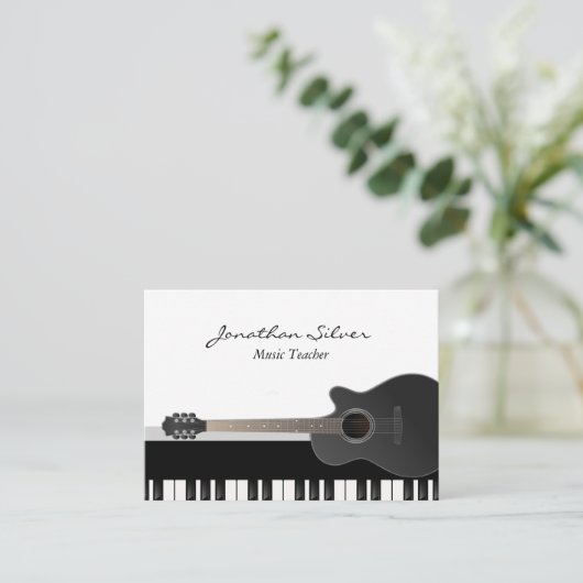 アコースティックカスタムギターピアノ鍵音楽先生 名刺 (スタンド正面)