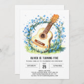 アコースティックキッズギターボーイ誕生日 招待状 (正面/裏面)