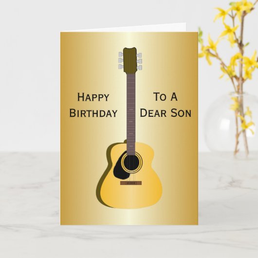 アコースティックギタパーソナライズされたーソン誕生日カード カード (黄色い花)