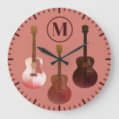 アコースティックギタパーソナライズされたー素朴 ラージ壁時計 (正面)