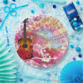 アコースティックギターおよび蝶 ペーパープレート (パーティー)