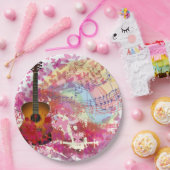 アコースティックギターおよび蝶 ペーパープレート (パーティー)