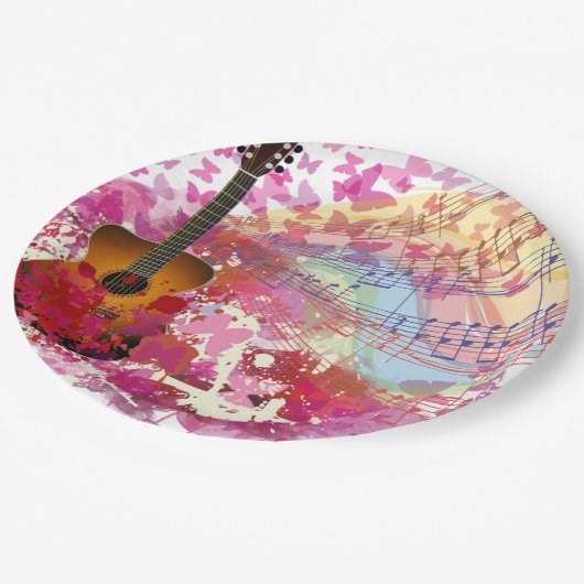 アコースティックギターおよび蝶 ペーパープレート (アングル)