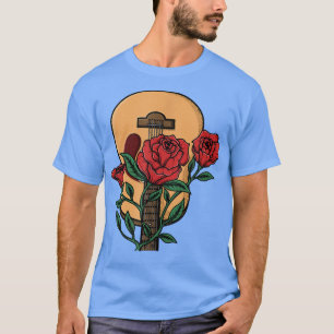 アコースティックギターとフラワーギタリストミュージシャンギフト Tシャツ