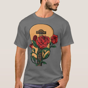 アコースティックギターとフラワーギタリストミュージシャンギフト Tシャツ
