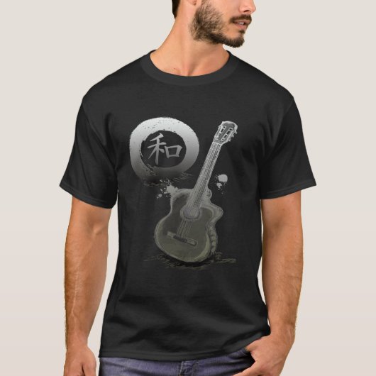 アコースティックギターと日本の禅サークル Tシャツ (正面)