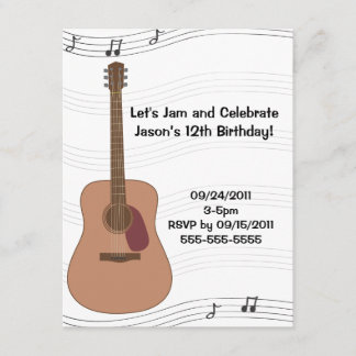 アコースティックギターのイラストレーションの誕生日の招待状 招待状